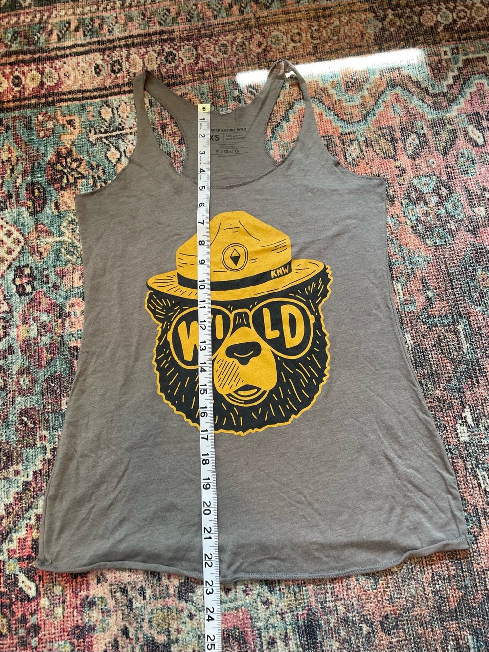 Keep Nature Wild Women's Brown Graphic Tank Top with Yellow Bear Print - Picture 10 of 10